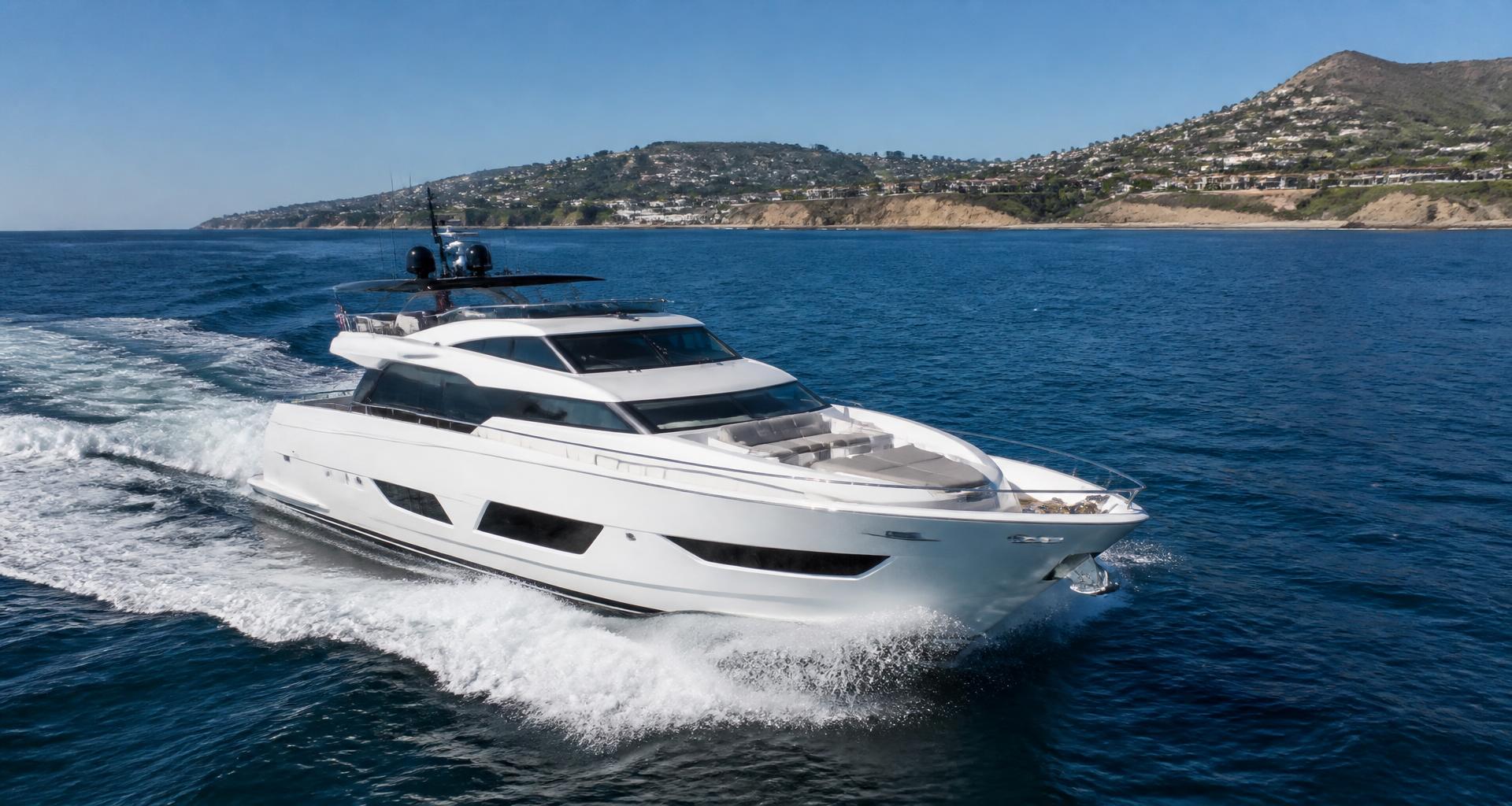 Luxury yacht cruising off the Southern California coast